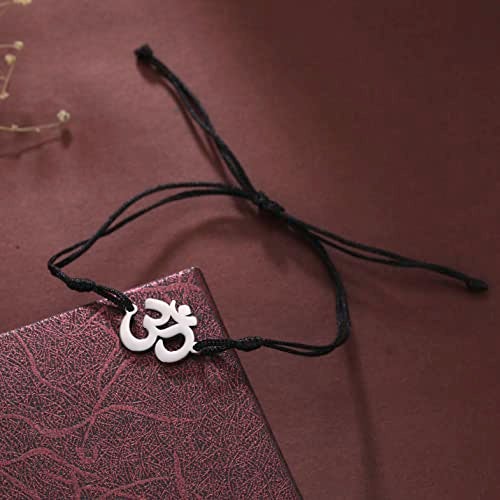 EUEAVAN Hindu OM OHM AUM Sanskrit Symbols Spiritual Bracelet luck Couple Charm Jade Thread Bangle Yoga Amulet Anklets Jewelry Accessories (black) - Image 4