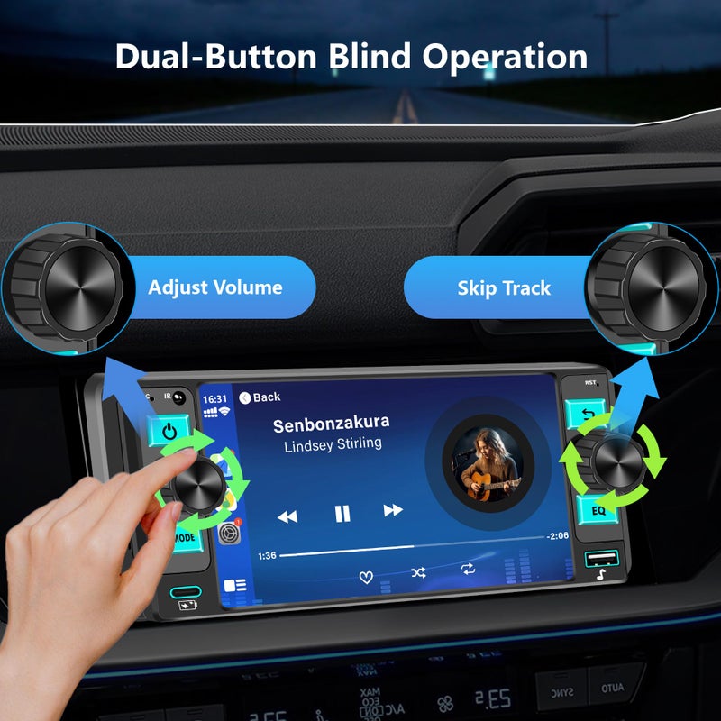 GHIOPMZ راديو سيارة دين واحد مع Apple CarPlay اللاسلكي، راديو شاشة تعمل باللمس دين واحد، راديو سيارة يدعم بلوتوث Android Auto، رابط مرآة، راديو سيارة مع كاميرا خلفية GPS USB FM/AM EQ ميكروفون (أسود) - Image 3