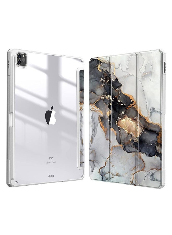 Beauenty ipad 12.9 Clear acrylic flat cover Triple fold stand Gray marble