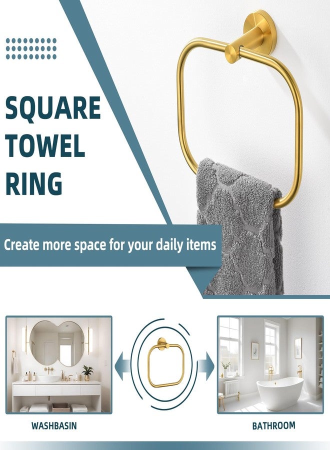 APLusee Square Towel Ring Brushed Gold, 304 Stainless Steel Hand Towel Holder for Bath Kitchen, Wall Mounted - Image 3