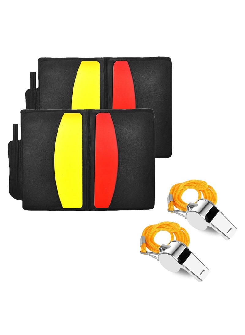 مجموعتين من بطاقات حكم كرة القدم، البطاقة الصفراء والحمراء، صافرة حكم كرة القدم المعدنية، معدات حكم كرة القدم - Image 1