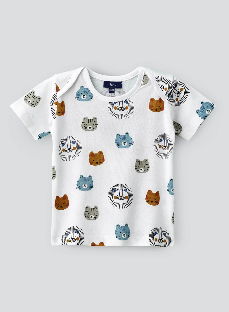 JAM Cute Cubs Faces Pattern Cotton T-Shirt for Boys - White