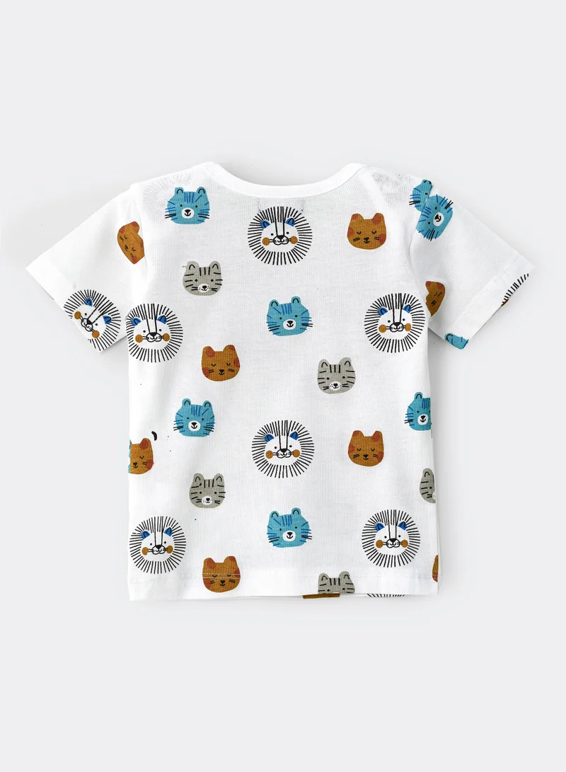JAM Cute Cubs Faces Pattern Cotton T-Shirt for Boys - White
