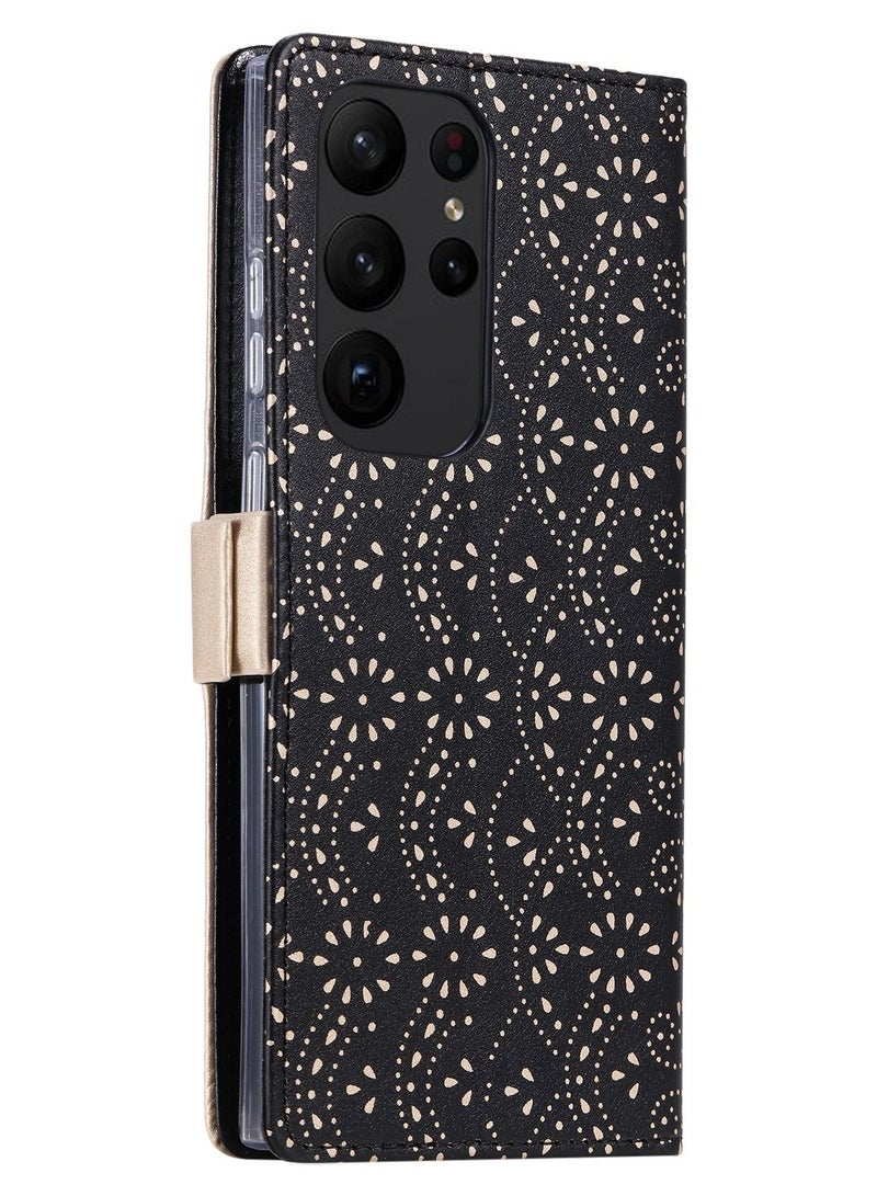 Suteni Lace Zipped Flip Cover Card Slots Leather Phone Case for Samsung - Image 2