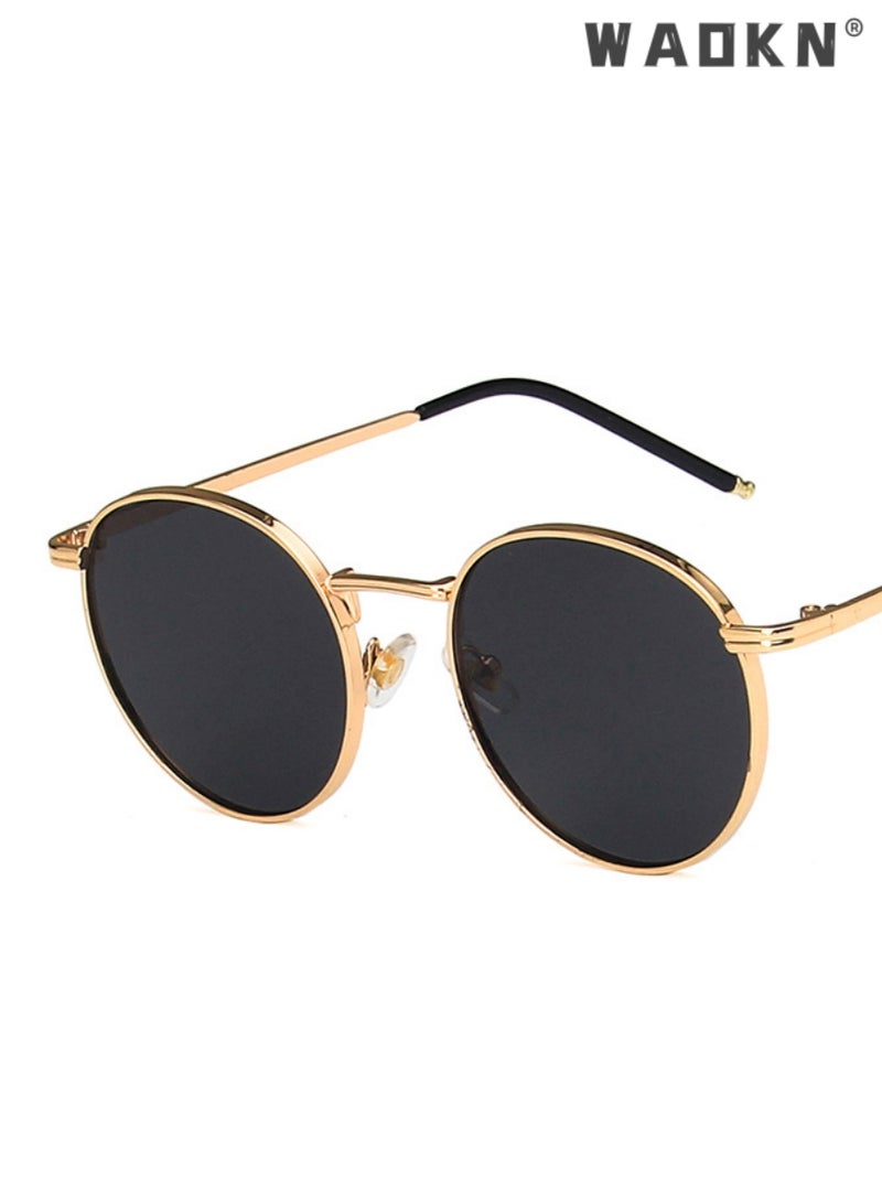 دبليو أيه أو كي أن نظارات شمسية هيبي دائرية مستقطبة للنساء، نظارات شمسية صغيرة دائرية كلاسيكية عتيقة بإطار معدني حماية من الأشعة فوق البنفسجية 400، نظارات شمسية عصرية مضادة للتوهج للقيادة وصيد الأسماك والسفر - Image 3