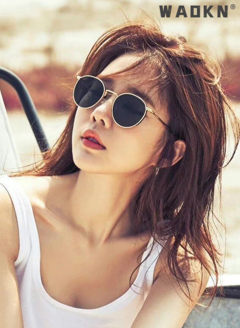 دبليو أيه أو كي أن نظارات شمسية هيبي دائرية مستقطبة للنساء، نظارات شمسية صغيرة دائرية كلاسيكية عتيقة بإطار معدني حماية من الأشعة فوق البنفسجية 400، نظارات شمسية عصرية مضادة للتوهج للقيادة وصيد الأسماك والسفر - Image 2