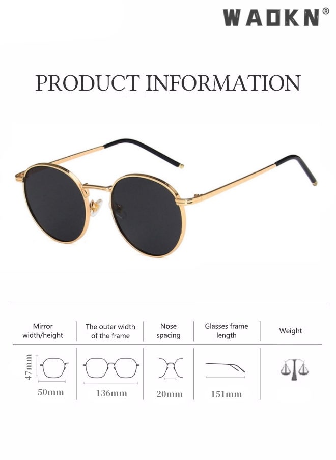 دبليو أيه أو كي أن نظارات شمسية هيبي دائرية مستقطبة للنساء، نظارات شمسية صغيرة دائرية كلاسيكية عتيقة بإطار معدني حماية من الأشعة فوق البنفسجية 400، نظارات شمسية عصرية مضادة للتوهج للقيادة وصيد الأسماك والسفر - Image 5