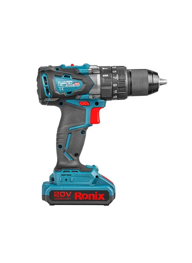 رونيكس مثقاب لاسلكى ( بدون فحمات ) 20 فولت و 13 مم و 55 نيوتن  # 8905K - Image 2