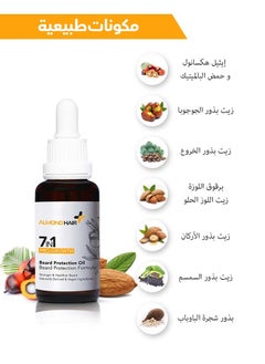 الموند هير زيت اللحية الموندهير 1 أونصة الواقي للرجال 7 في 1 مكونات نباتية طبيعية مغذية بزيت الجوجوبا وزيت الخروع وزيت اللوز الحلو  - Image 2