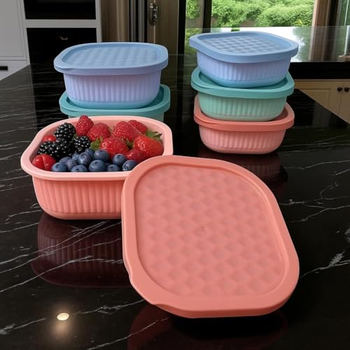 c s m C.S.M CSM Food Storage Containers, Square, 290ml and 135ml, Set of 6, Airtight, Microwave Safe, Multicolour - Image 4