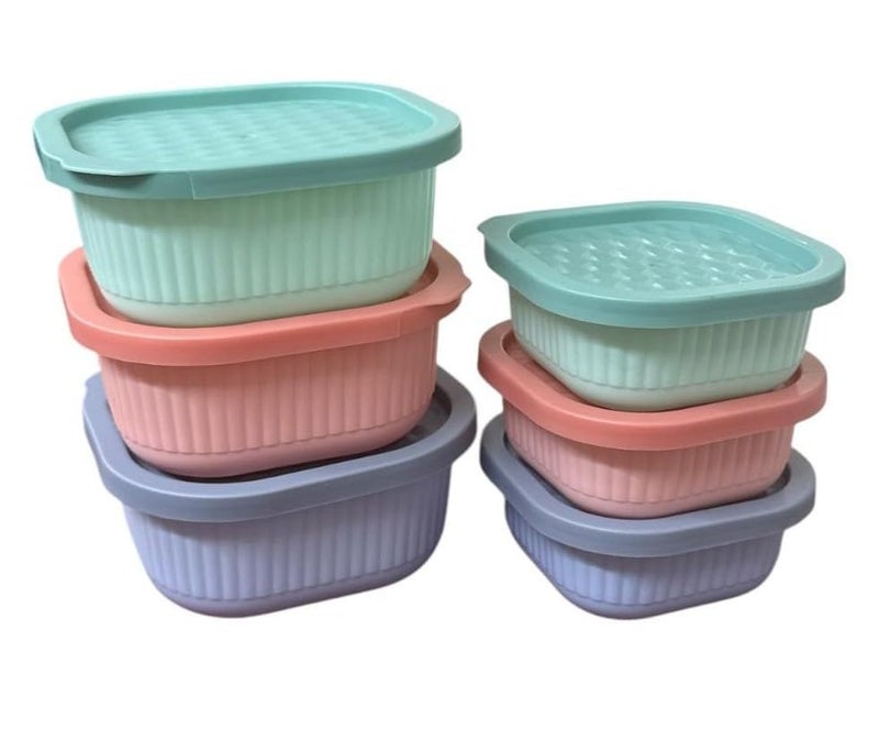 c s m C.S.M CSM Food Storage Containers, Square, 290ml and 135ml, Set of 6, Airtight, Microwave Safe, Multicolour - Image 1