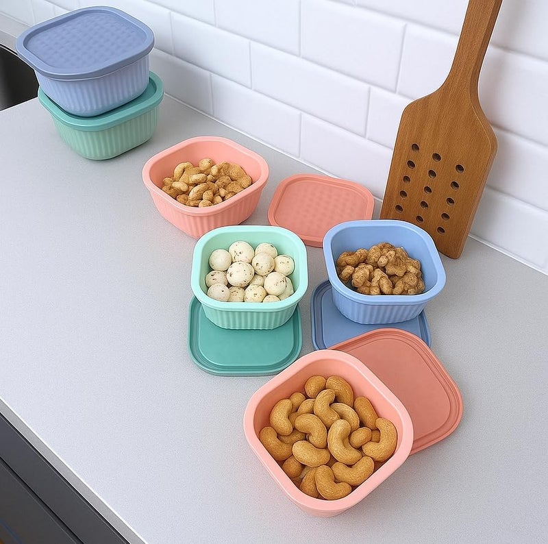 c s m C.S.M CSM Food Storage Containers, Square, 290ml and 135ml, Set of 6, Airtight, Microwave Safe, Multicolour - Image 3