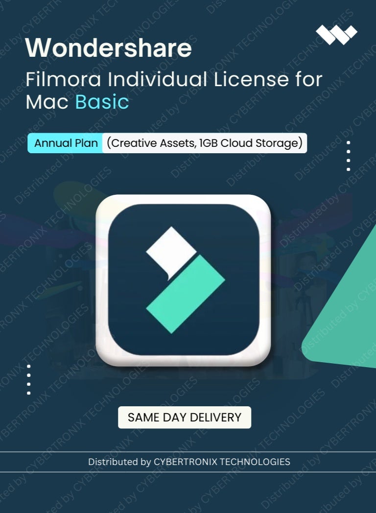 Wondershare Filmora Individual License for Mac Basic | Annual Plan | (Creative Assets, 1GB Cloud Storage) | Digital License | Same Day Delivery