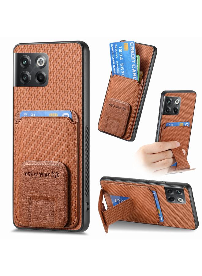 S-TOP Case For OnePlus 10T Carbon Fiber Card Bag Fold Stand Phone Case - Image 1
