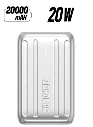 سوبرميني 20+ 20000mAh بطارية خارجية فضي مع شحن عبر USB-C Power Delivery – بحجم بطاقة الائتمان، 20W USB-C إدخال وإخراج، شحن سريع أثناء التنقل 20000 mAh