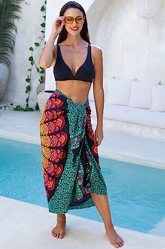 Back From Bali Womens Beach Swimsuit Bikini Cover Up Wrap and Clip Sarong Peacock Coral - Image 5