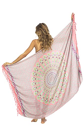 Back From Bali Womens Beach Swimsuit Bikini Cover Up Wrap and Clip Sarong Peacock Coral - Image 2