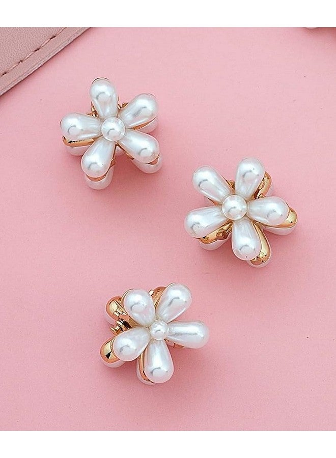 SUN Ring SUNRING Hair Clutcher with Daisy Flower For Women Mini Pearl Hair Clip Headdress Jewellery Hair Accessories (Pack of 6, White) - Image 3