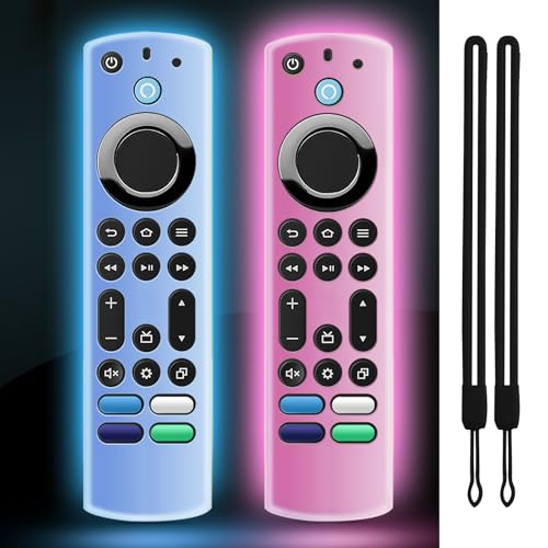 OneBom (2 Pack) ONEBOM Silicone TV Remote Cover, (6.2 Inch*1.5 Inch) Glow in The Dark, Anti Slip Silicone Protective Case with Lanyard(Glow Blue&Glow Pink) - Image 1