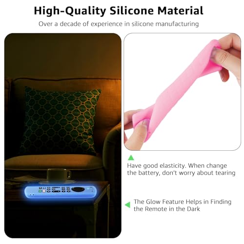 OneBom (2 Pack) ONEBOM Silicone TV Remote Cover, (6.2 Inch*1.5 Inch) Glow in The Dark, Anti Slip Silicone Protective Case with Lanyard(Glow Blue&Glow Pink) - Image 3
