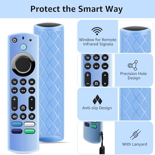 OneBom (2 Pack) ONEBOM Silicone TV Remote Cover, (6.2 Inch*1.5 Inch) Glow in The Dark, Anti Slip Silicone Protective Case with Lanyard(Glow Blue&Glow Pink) - Image 2