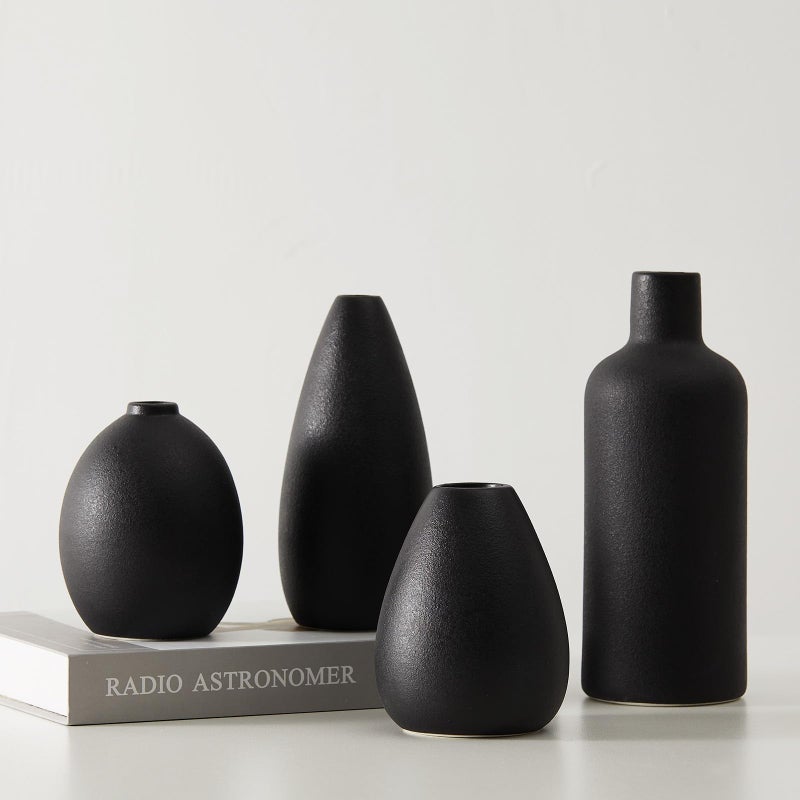 CEMABT Black Ceramic Vase Set4 Small Vases for Flowers Unique Flower Vases for Centrepieces Decorative Modern Vases for Home Decor