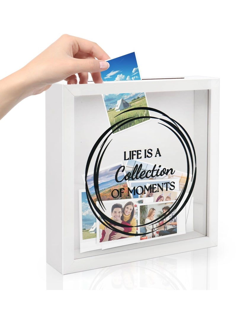 Excefore 8X8 Shadow Box Frame, Wood Photo Storage Box in White, Keepsake Ticket Box with Slot, Memory Display Case for Desk Wall Decor, White  - Image 1
