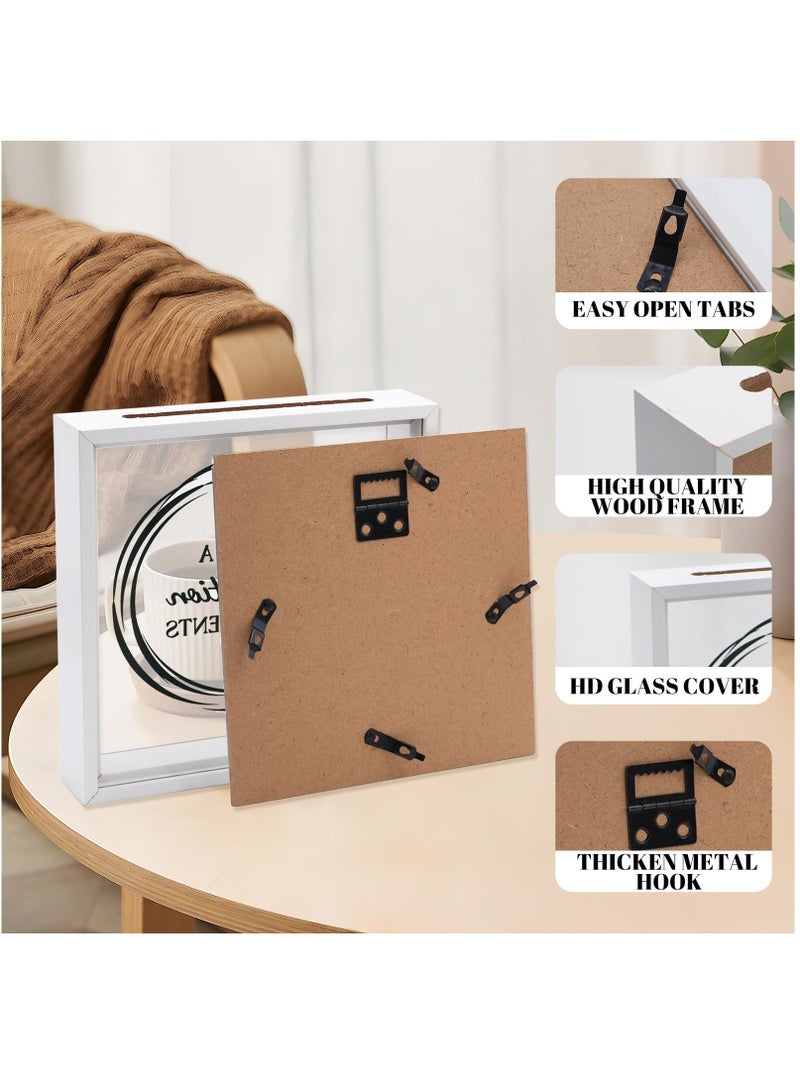 Excefore 8X8 Shadow Box Frame, Wood Photo Storage Box in White, Keepsake Ticket Box with Slot, Memory Display Case for Desk Wall Decor, White  - Image 5