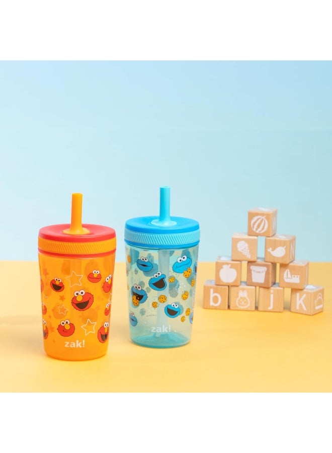 Zak Designs Sesame Street Kelso Toddler Tumblers For Travel or At Home, 15oz 2-Pack Durable Plastic Sippy Cups With Leak-Proof Design is Perfect For Kids (Elmo and Cookie Monster) - Image 3