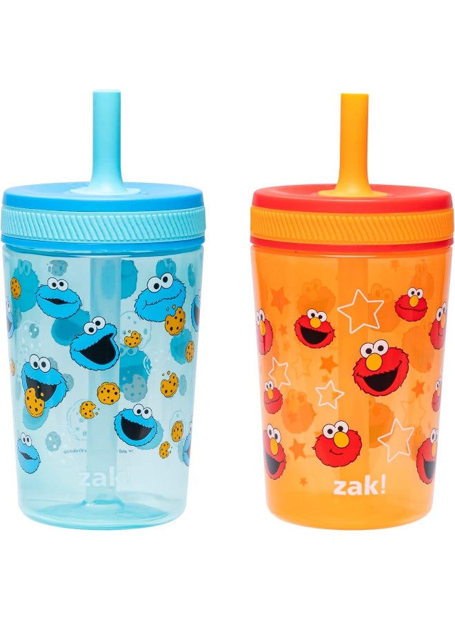 Zak Designs Sesame Street Kelso Toddler Tumblers For Travel or At Home, 15oz 2-Pack Durable Plastic Sippy Cups With Leak-Proof Design is Perfect For Kids (Elmo and Cookie Monster) - Image 1
