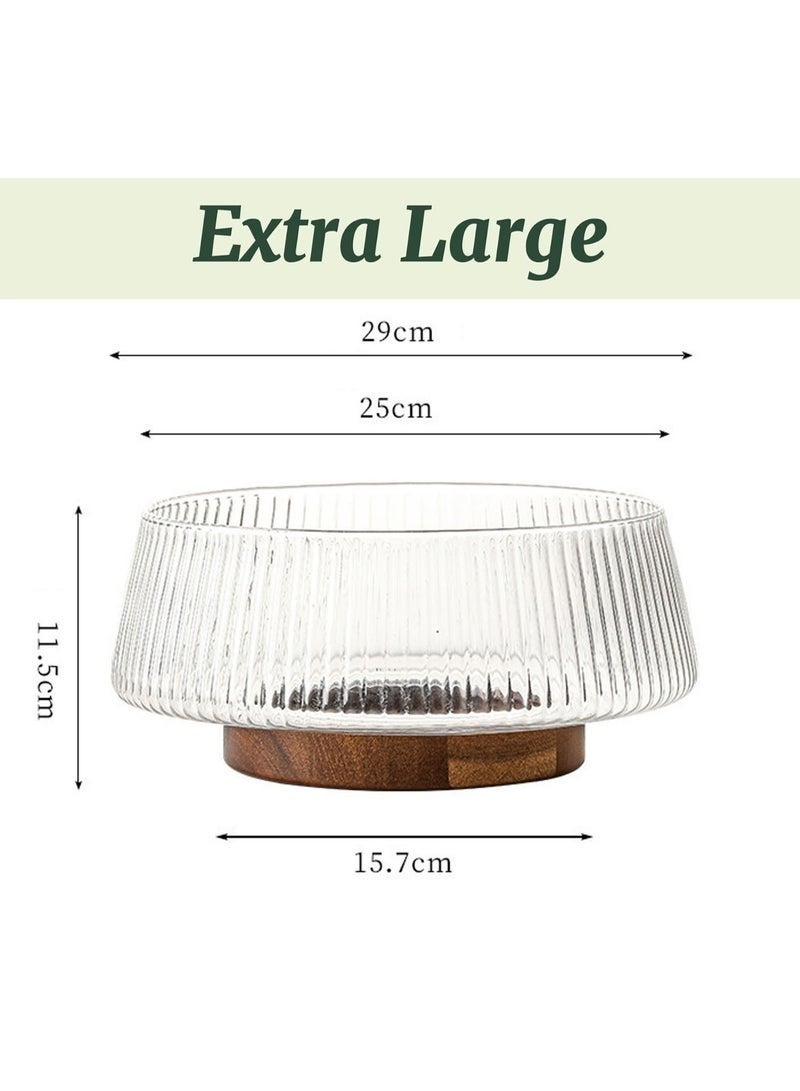 Arabest Extra Large Glass Salad Bowl with Natural Acacia Wood Base, Ribbed Design Oversized Capacity for Family Dinners, Parties & Gatherings, Multipurpose for Serving Salads, Fruits - Image 5