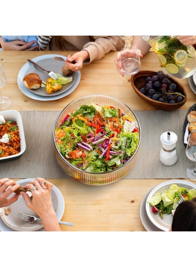 Arabest Extra Large Glass Salad Bowl with Natural Acacia Wood Base, Ribbed Design Oversized Capacity for Family Dinners, Parties & Gatherings, Multipurpose for Serving Salads, Fruits - Image 4