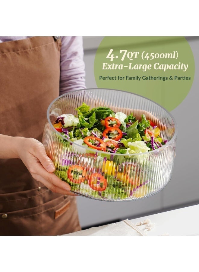 Arabest Extra Large Glass Salad Bowl with Natural Acacia Wood Base, Ribbed Design Oversized Capacity for Family Dinners, Parties & Gatherings, Multipurpose for Serving Salads, Fruits - Image 3