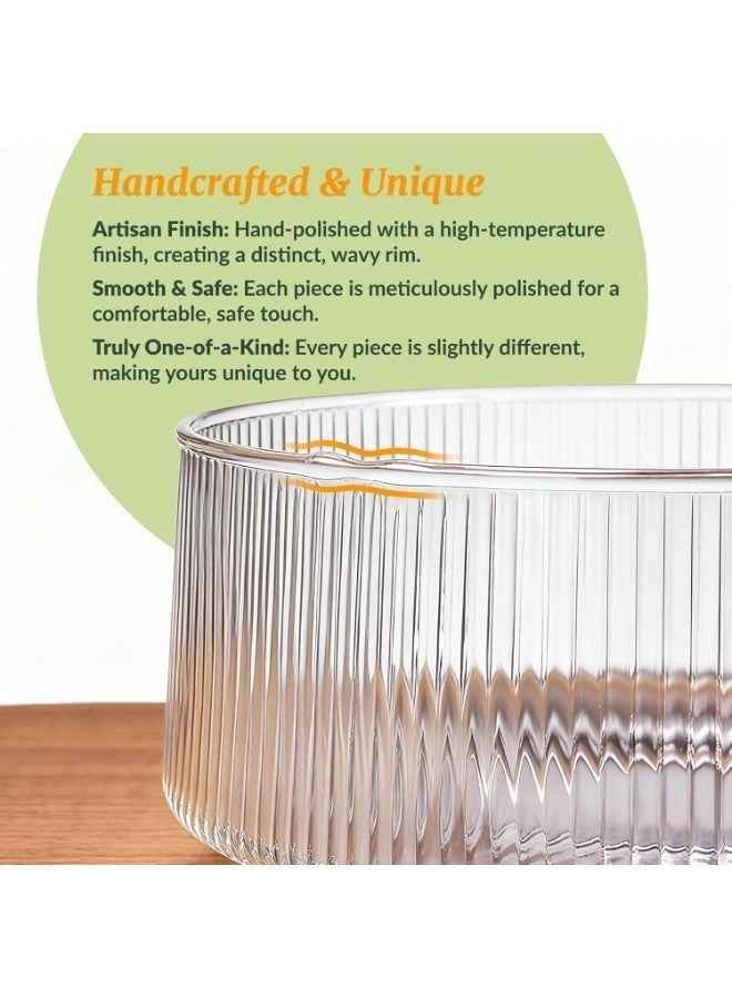 Arabest Extra Large Glass Salad Bowl with Natural Acacia Wood Base, Ribbed Design Oversized Capacity for Family Dinners, Parties & Gatherings, Multipurpose for Serving Salads, Fruits - Image 2