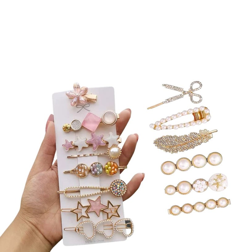 Tresneria® Korean Fashion Hair Clips Set in Trendy Styles and Designs for Women and Girls (PinkWhite) - Image 1