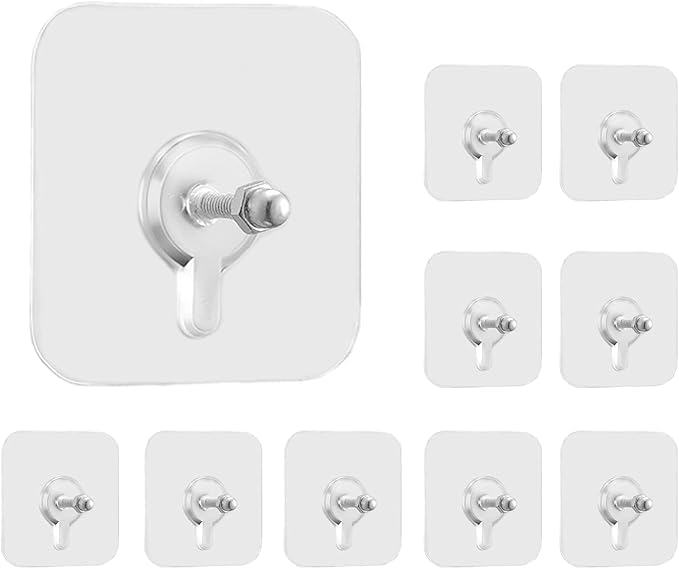 Wishbone Hook Screw Wall Hooks for Hanging Strong Adhesive Hooks for Wall Heavy Duty self Adhesive Hook Wall hangings Sticky Photo Frame HangersStainless Steel Transparent - Image 1