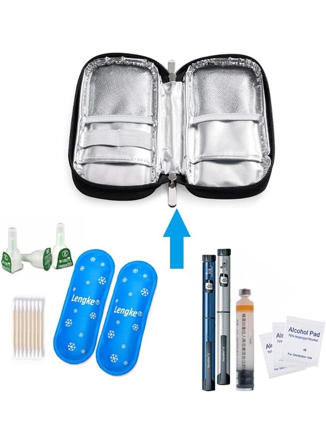 Leng Ke Insulin Cooler Travel Case for Diabetic, Insulin Cooling Case Travel Portable Insulin Pen Carrying Case Cooler Bag Organizer for Diabetic Supplies with 2 Ice Pack - Image 3