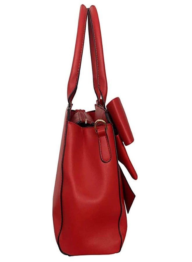 Rullar Women 2Pcs Handbag Set Bow-Knot Satchel Top-handle Crossbody Bag Tote Wallet Purse with Heart Pendant Red - Image 4