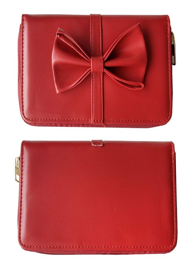 Rullar Women 2Pcs Handbag Set Bow-Knot Satchel Top-handle Crossbody Bag Tote Wallet Purse with Heart Pendant Red - Image 5