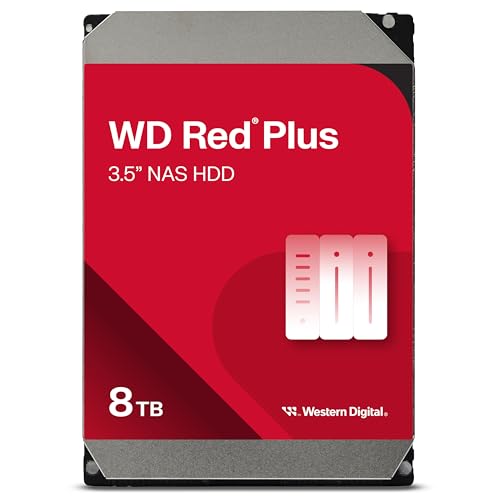 Western Digital 8TB WD Red Plus NAS Internal Hard Drive HDD - 5640 RPM, SATA 6 Gb/s, CMR, 256 MB Cache, 3.5" - WD80EFPX - Image 1