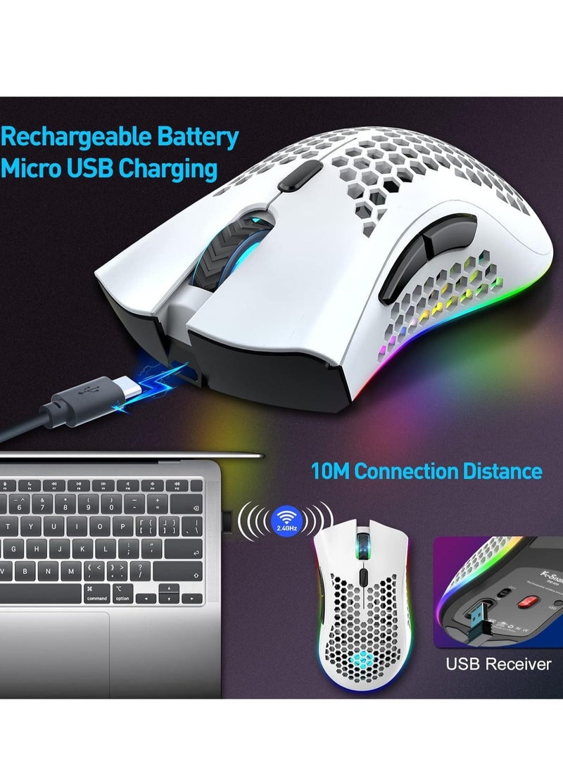 ماركة غير محددة فأرة الألعاب اللاسلكية BM600 ، فأرة حاسوب لاسلكية قابلة لإعادة الشحن بغلاف شبكي عسلي ، مستقبل USB ، دقة قابلة للتعديل ، فأرة ألعاب RGB مريحة للاستخدام مع أجهزة الكمبيوتر وماك.  - Image 3