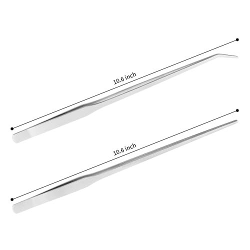 Fri4Free 2PCS Long Aquarium Tweezers - 10.6" Straight and Curved Tweezers, Stainless Steel Reptile Feeding tongs, Terrarium Aquascape Tools Feeder for Lizards, Bearded Dragon Snake Tank Accessories - Image 2