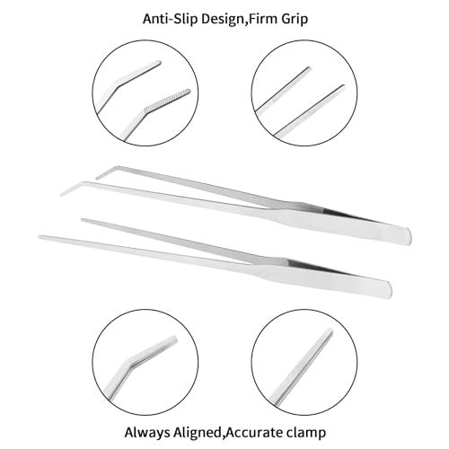 Fri4Free 2PCS Long Aquarium Tweezers - 10.6" Straight and Curved Tweezers, Stainless Steel Reptile Feeding tongs, Terrarium Aquascape Tools Feeder for Lizards, Bearded Dragon Snake Tank Accessories - Image 3