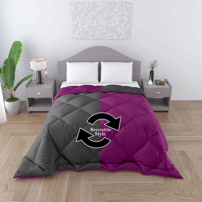 CHICERY Microfiber Reversible Solid Extra Comfort & Soft Comforter||Blanket Double Bed 250 GSM Ultra Soft Comforter for Winter-Purple Grey-Pack of 1 - Image 1