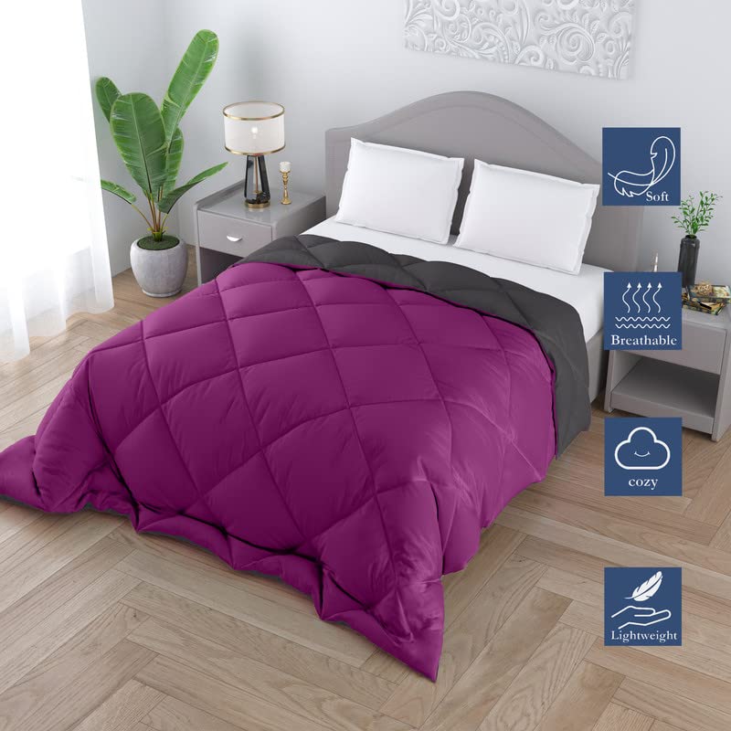 CHICERY Microfiber Reversible Solid Extra Comfort & Soft Comforter||Blanket Double Bed 250 GSM Ultra Soft Comforter for Winter-Purple Grey-Pack of 1 - Image 2