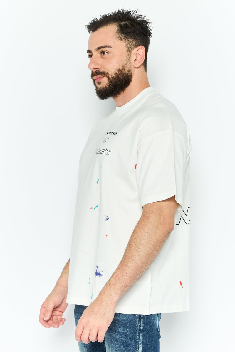 GOOD FOR NOTHING Men Crew Neck Short Sleeve Graphic Printed T-Shirt, Off White - Image 2