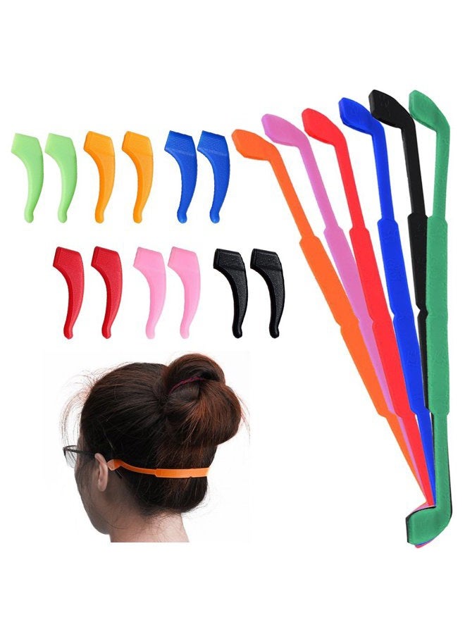 SENHAI 6 Pack Anti-Slip Silicone Glasses Straps with 6 Pairs Ear Grip Hooks, Soft Eyewear Retainer Eyeglasses Holder for Kids Adult Sports - Black, Red, Orange, Pink, Blue, Green - Image 1