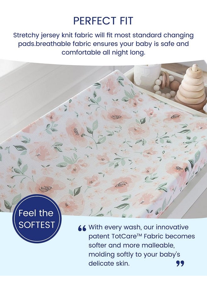 TotAha Premium Stretchy Changing Pad Covers (2-Pack) Hypoallergenic, Silky Comfort, Buttery Soft, Calming Effect, All-Season Jersey-Knit 5'' Deep Pocket(Meredith Allover Floral & Pale Pink Flowers) - Image 2