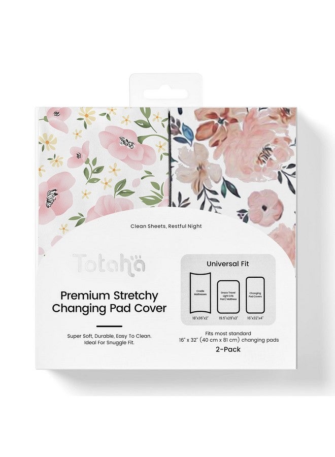 TotAha Premium Stretchy Changing Pad Covers (2-Pack) Hypoallergenic, Silky Comfort, Buttery Soft, Calming Effect, All-Season Jersey-Knit 5'' Deep Pocket(Meredith Allover Floral & Pale Pink Flowers) - Image 1
