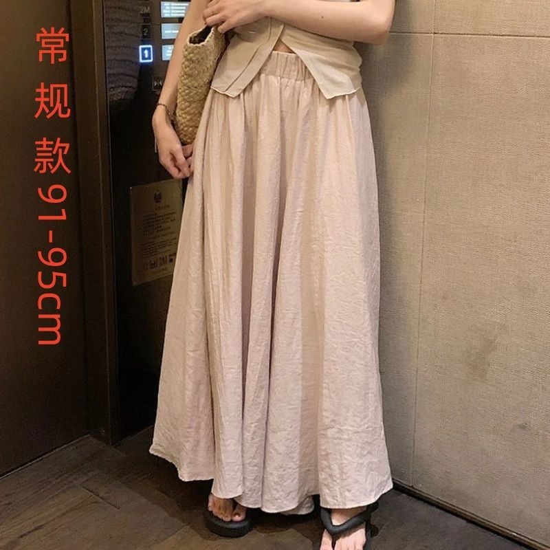 Summer Chic Elastic High Waist Petite Casual Palazzo Pants V-neck Top Set Pink culottes regular style